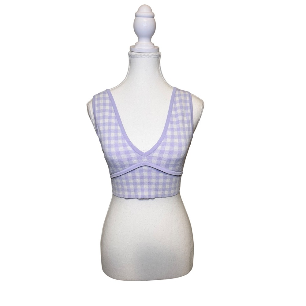 Zara Lavender Gingham Knit Crop Top Medium
